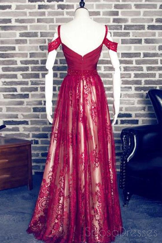 2018 Off Shoulder Dark Red Lace Cheap Long Evening Prom Kleider, 17502