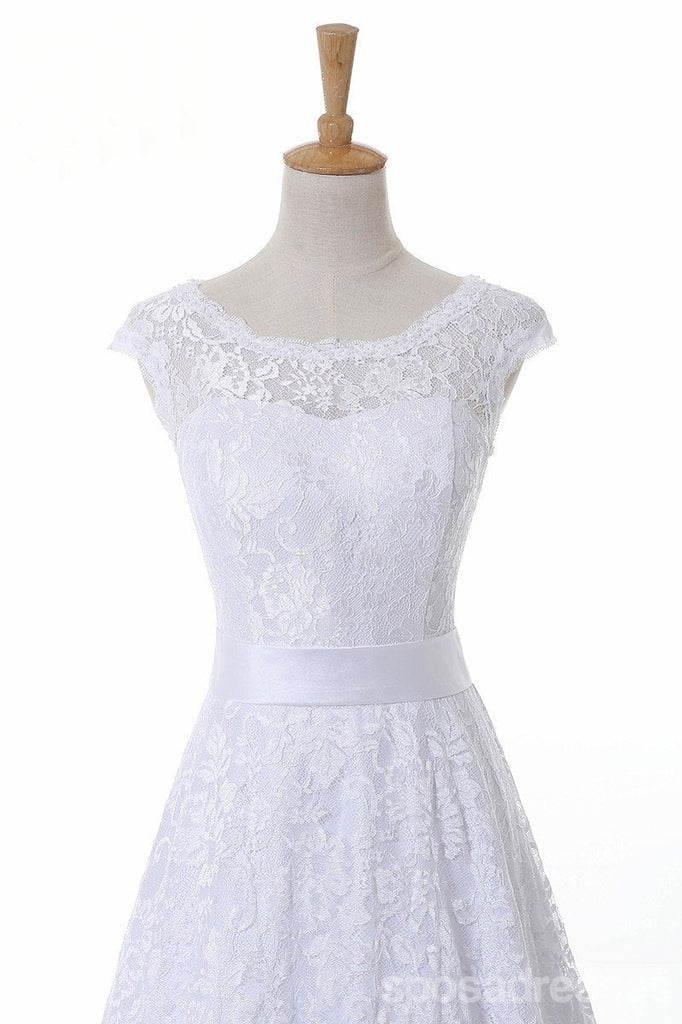 Decote redondo branco do laço A linha de vestidos de noiva de casamento, vestidos de noiva feitos sob encomenda, vestidos de noiva a preços acessíveis, WD253