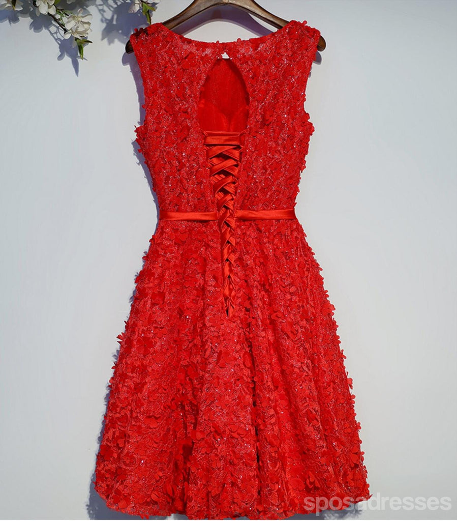 Vermelho de Laço Frisado Decote Redondo Baile Vestidos de Baile, Acessível Espartilho de Volta de Festa Curto Vestidos de Baile, Regresso a casa Perfeita Vestidos, CM253