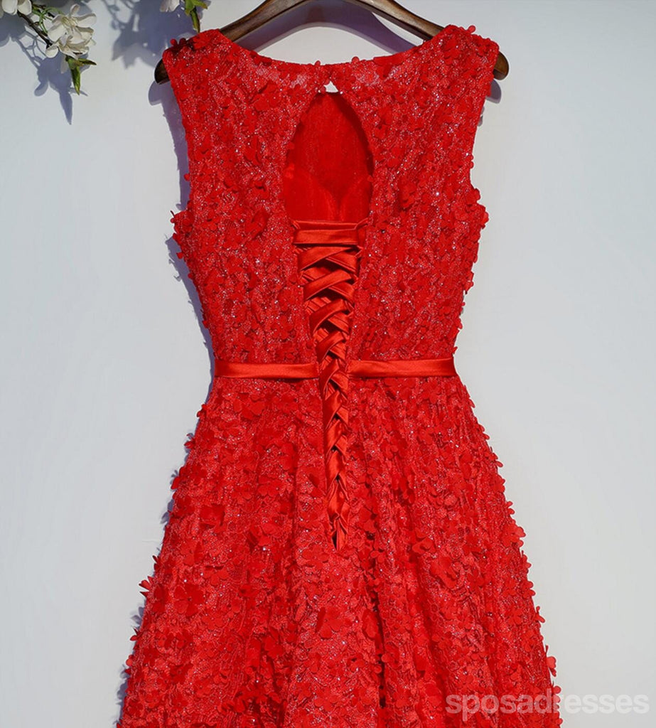 Vermelho de Laço Frisado Decote Redondo Baile Vestidos de Baile, Acessível Espartilho de Volta de Festa Curto Vestidos de Baile, Regresso a casa Perfeita Vestidos, CM253