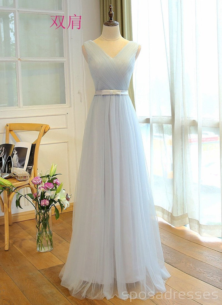 Mismatched Light Blue Tulle Long Bridesmaid Dresses, Bridesmaid Dresses,BD007