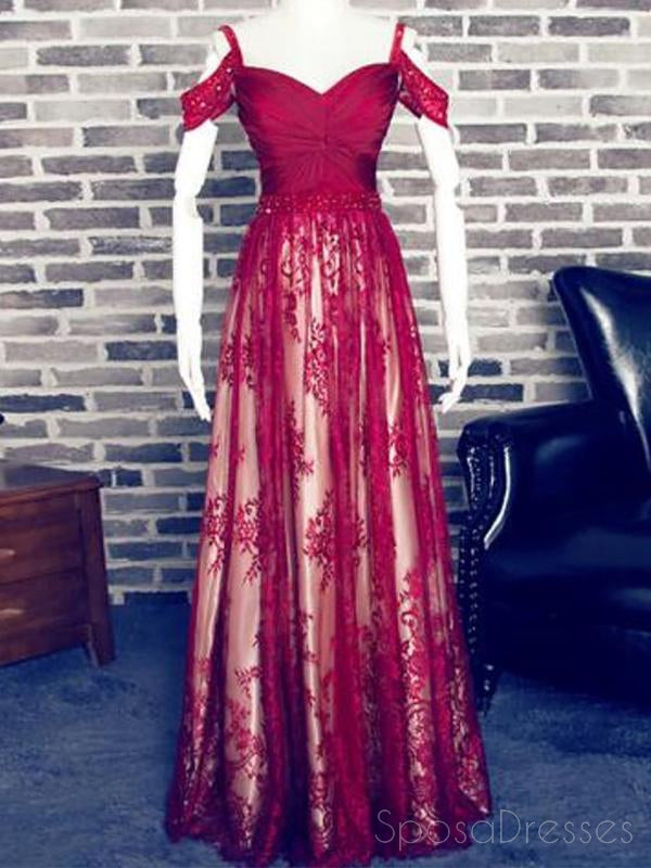 2018 Off Shoulder Dark Red Lace Cheap Long Evening Prom Kleider, 17502