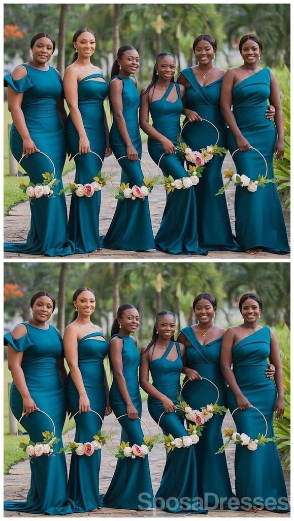 Unique Mismatached Teal Mermaid Long Cheap Bridesmaid Dresses Online, WG647