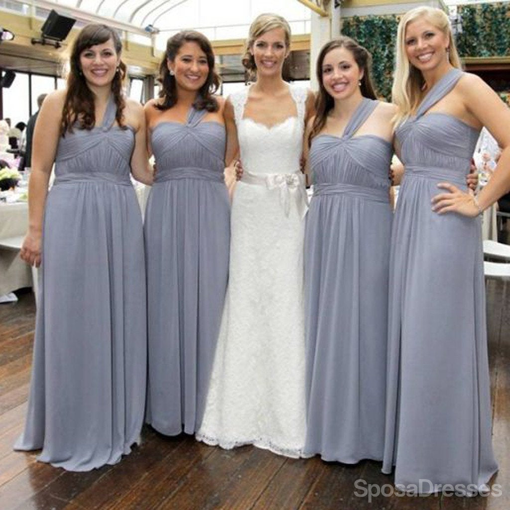 Chiffon Simples Formal Barato Um Andar-Comprimento do Ombro Uma Linha Maxi Bridesmaid Dresses, WG136