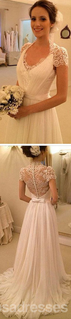 Manches courtes élégantes Voir à travers la gaine en dentelle Top Robes de mariée pas cher, WD0137