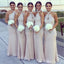 Halter Lace Mermaid Elegant Cheap Floor Length Bridesmaid Dresses, WG138