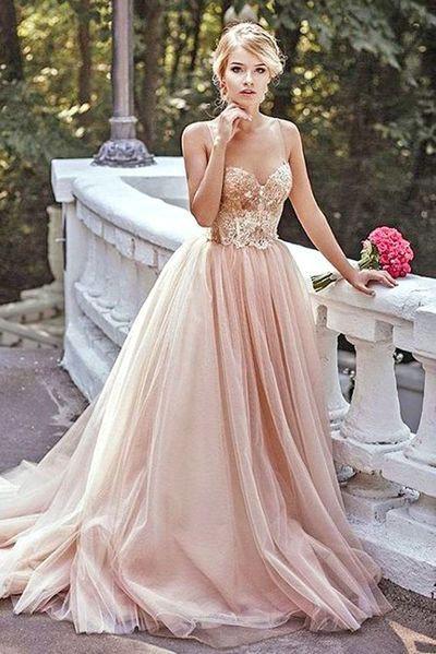 Gold Sequin A line Evening Prom Dresses, Long Tulle Party Prom Dresses, 17051