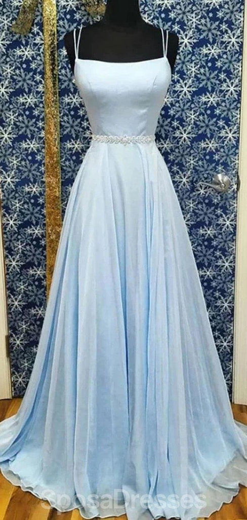 Gasa azul clara simple alinea vestidos de la fiesta de promoción de la tarde largos, vestidos de la fiesta de promoción del partido de la tarde, 12187