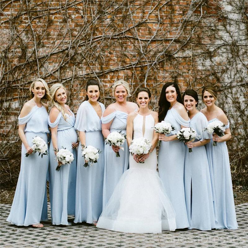 Mismatched Blue Chiffon Long Cheap Bridesmaid Dresses Online, WG613