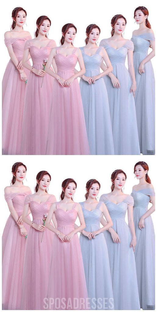 Tulle Floor Length Cap Sleeves Simple Cheap Bridesmaid Dresses Online, WG546