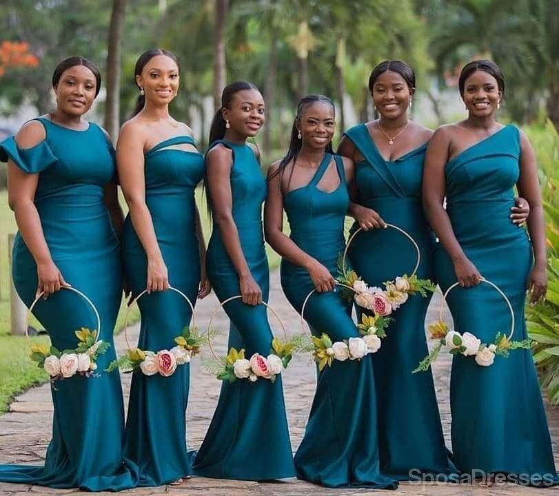 Unique Mismatached Teal Mermaid Billig Lang Billig Bridesmaid Dresses Online, WG647