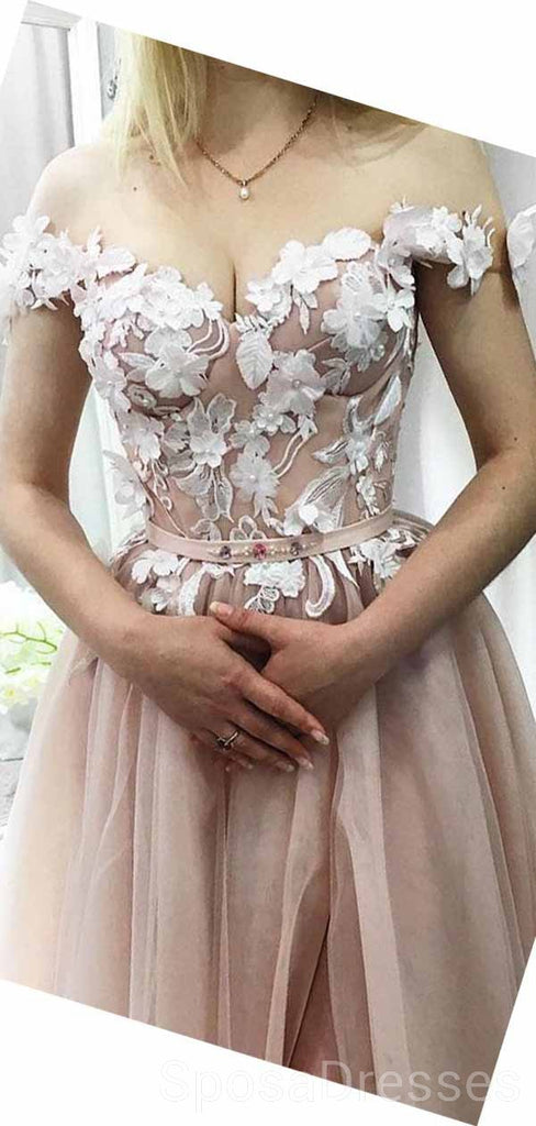 Off Shoulder Cute Hand Made Flower Long Evening Prom Dresses, Cheap Custom Sweet 16 Dresses, 18463