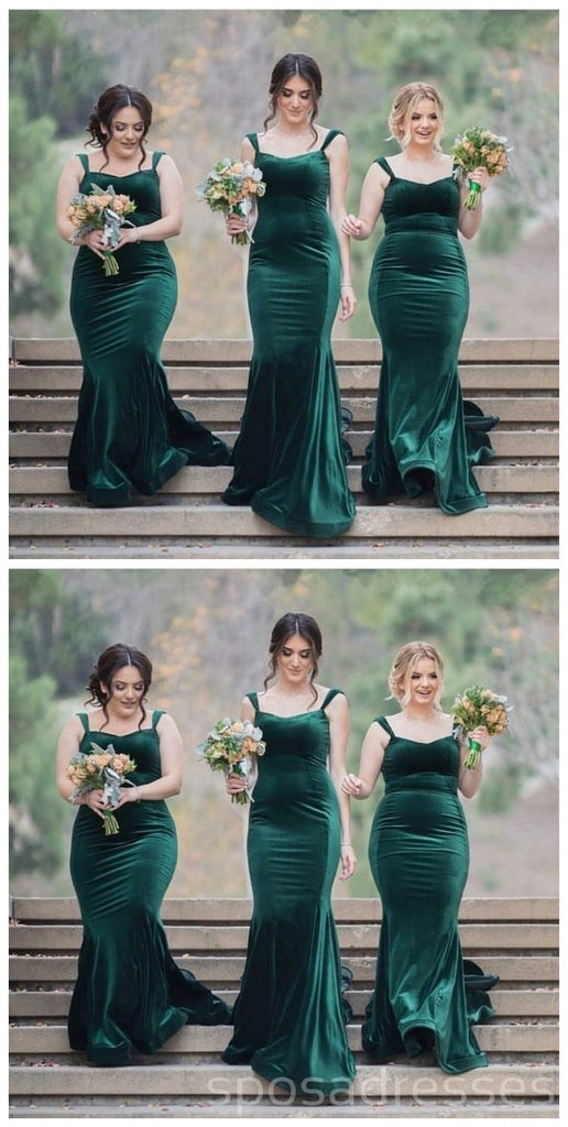 Sleeveless Emerald Green Floor Length Mermaid Long Bridesmaid Dresses, WG549