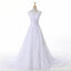 White Scoop Neckline Lace A line Wedding Bridal Dresses, Custom Made Wedding Dresses, Affordable Wedding Bridal Gowns, WD253