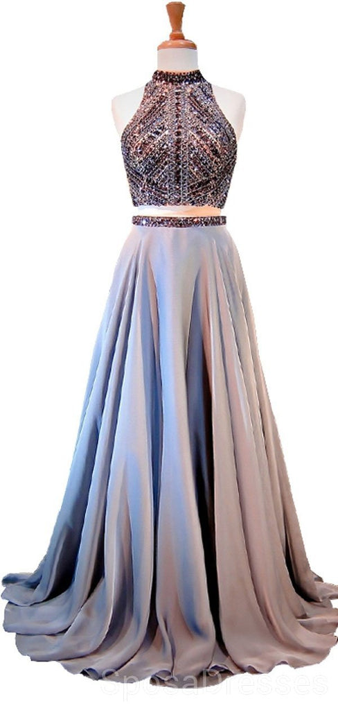 Sexy Backless Open Back Grey Beaded Long Evening Prom Vestidos, Cheap Custom Sweet 16 Vestidos, 18508