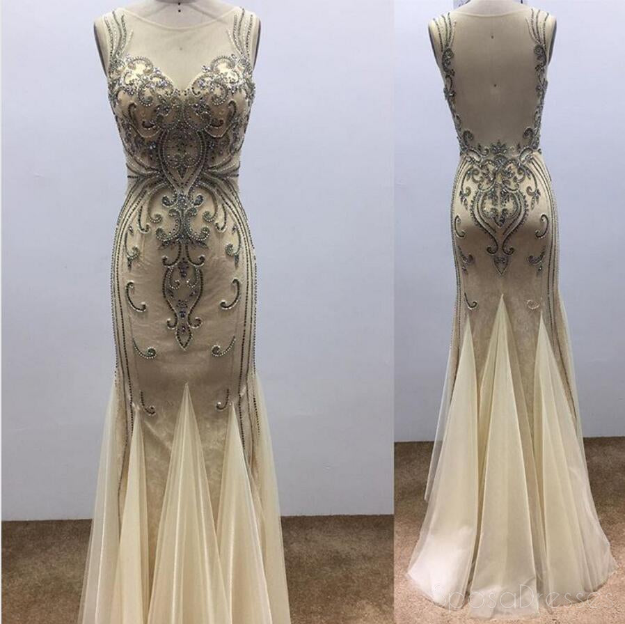 Sexy See Through Mermaid Delicate Beading Long Evening Prom Dresses, Popular Cheap Long 2018 Party Prom Dresses, 17286