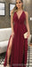 Sexy Side Slit Dark Red Chiffon Cheap Bridesmaid Dresses Online, WG767