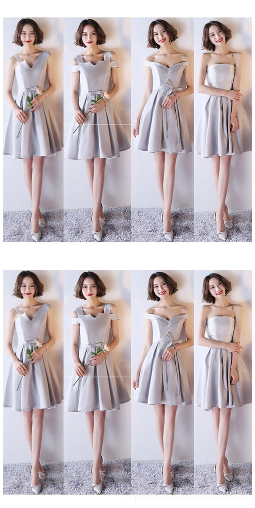 Silver Gray Short Mismatched Simple Short Bridesmaid Dresses Online, WG504