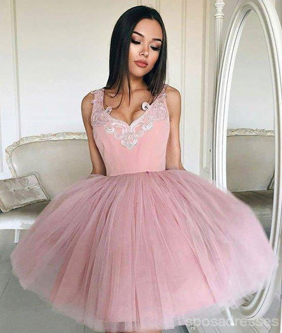 Pas cher Col en V en Tulle Rose Mignon Robes de bal 2018, CM439