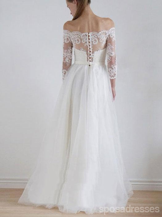 Off Shoulder Long Sleeve Lace A-line Cheap Wedding Dresses Online, WD336