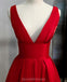 V Neck Simple Red A-line Long Evening Prom Dresses, Evening Party Prom Dresses, 12332