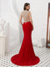 Boné Mangas Red Beaded Sereia See Through Evening Prom Vestidos, Evening Party Prom Vestidos, 12087