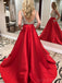 Backless Sexy Profundo Escote Falda Roja Delicada Rebordear Una línea de Noche Largos vestidos de fiesta, Vestidos 17356