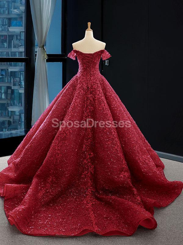 Off Shoulder Dark Red Lace Ball Gown Vestidos de fiesta, Vestidos de fiesta de noche, 12258