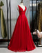 V Neck Simple Red A-line Long Evening Prom Dresses, Evening Party Prom Dresses, 12332