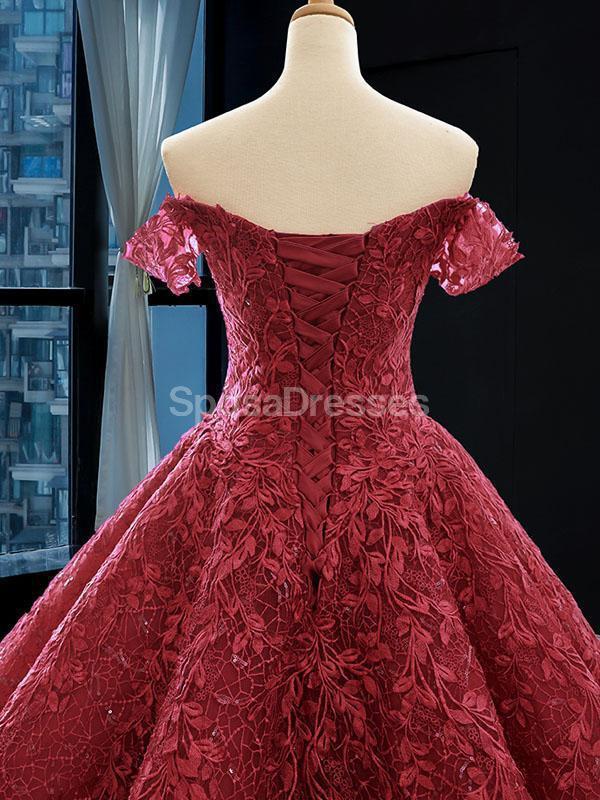 Off Shoulder Dark Red Lace Ball Gown Vestidos de fiesta, Vestidos de fiesta de noche, 12258