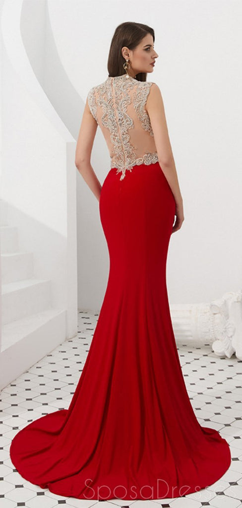 Boné Mangas Red Beaded Sereia See Through Evening Prom Vestidos, Evening Party Prom Vestidos, 12087