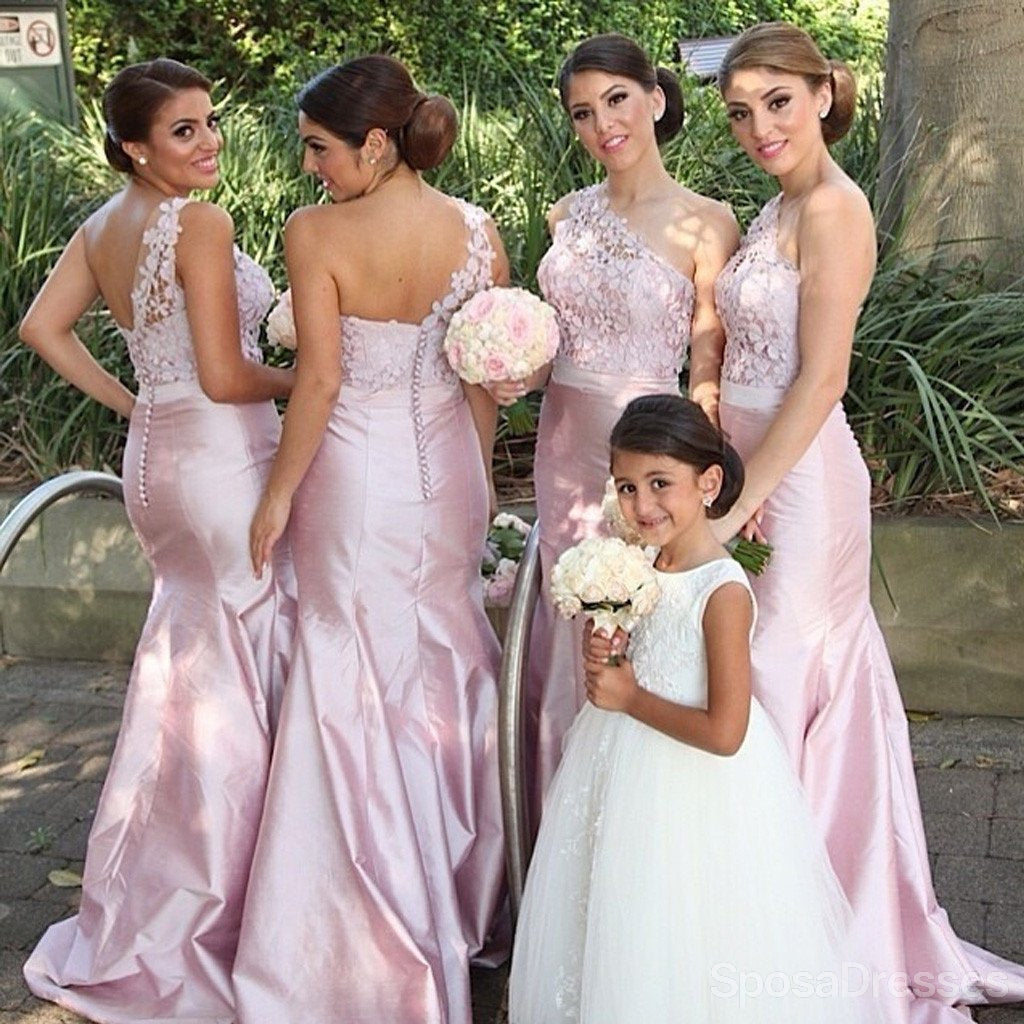 One Shoulder Mermaid Sexy Elegant Pink Affordable Bridesmaid Dresses, WG143