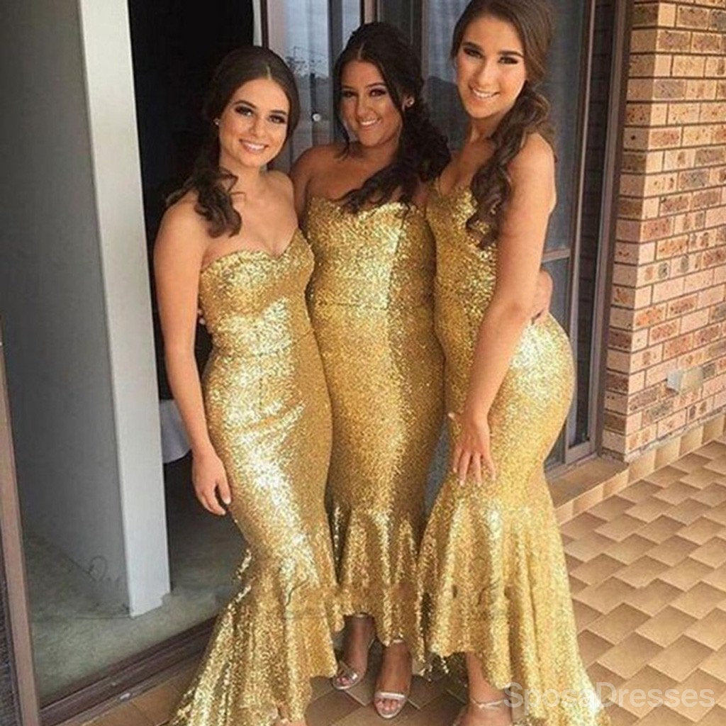 Shinning Gold Sequin Sweet Heart Mermaid Sexy Cheap Bridesmaid Dresses, WG144