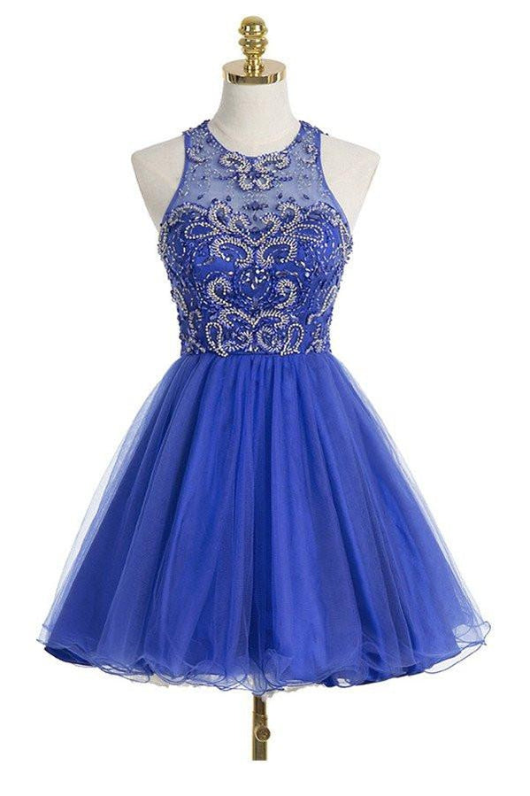 Azul Royal Sexy de volta Aberto Halter Frisado baile vestidos de baile, CM0021