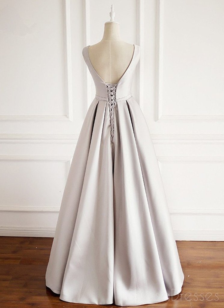 Sexy V Neck Grey Long Evening Prom Dresses, Cheap Custom Party Prom Dresses, 18607