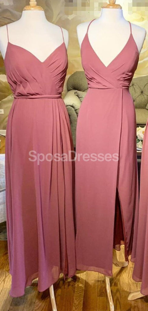 Dusty Pink Chiffon Long Bridesmaid Dresses Online, Cheap Dresses, WG690