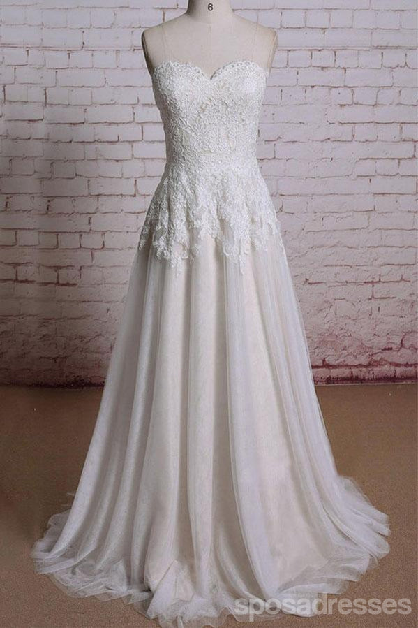 Strapless Sweetheart Lace A-Line Long Wedding Bridal Dresses, WD292