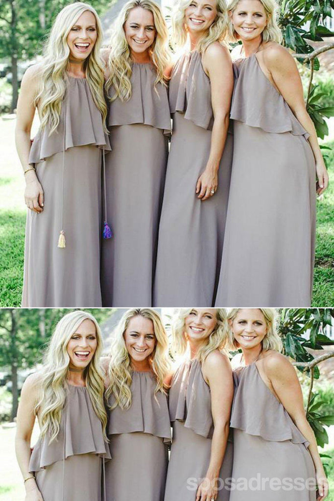 Sexy Halter Backless Grey Chiffon Cheap Bridesmaid Dresses Online, WG770