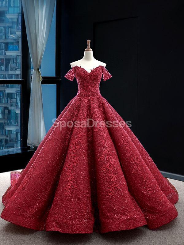 Off Shoulder Dark Red Lace Ball Gown Vestidos de fiesta, Vestidos de fiesta de noche, 12258