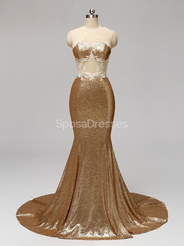 Golden disc transparent sirène bon marché demoiselle d 'honneur robe en ligne wg595