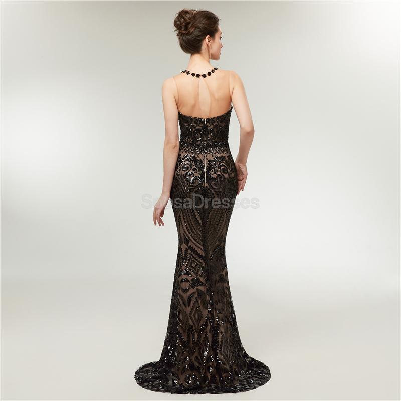 Black Sequin Sparkly Mermaid Evening Prom Robes, Robes de bal soirée, 12013