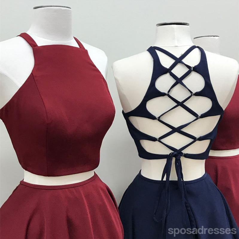 Simple Deux Pièces Halter Bourgogne à Bas prix à Court Robes de bal 2018, CM553