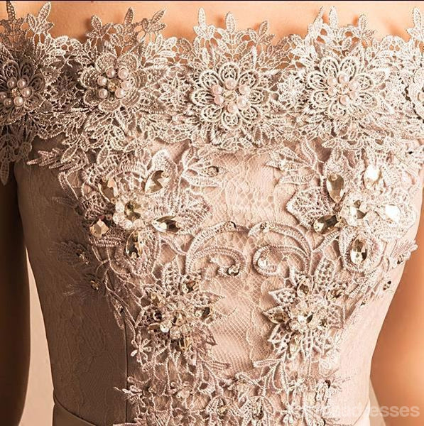 Dentelle pas cher perlée hors épaule robes de retour mignonnes, CM447