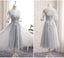 Long Sleeve Gray Lace A line Long Bridesmaid Dresses, Bridesmaid Dresses, BD020