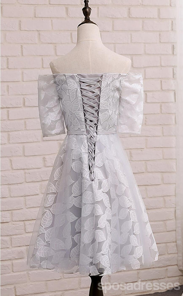 Manches courtes Gris de Feuilles de Dentelle Mignon Homecoming Robes de Bal Abordables Partie Courte de Bal Sweet 16 Robes, Parfait Homecoming Robes de Cocktail, CM339