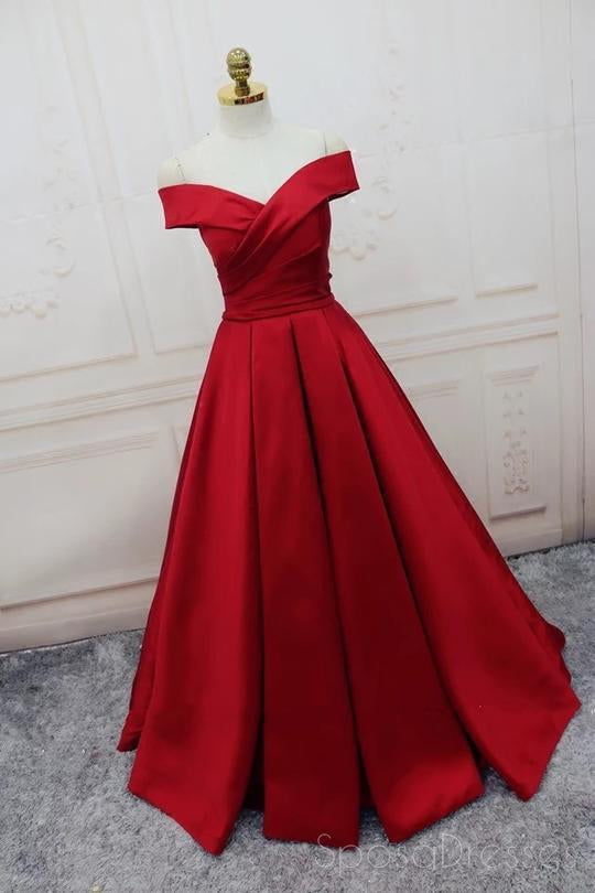 Simple Red Off Shoulder A line Long Custom Evening Prom Dresses, 17418