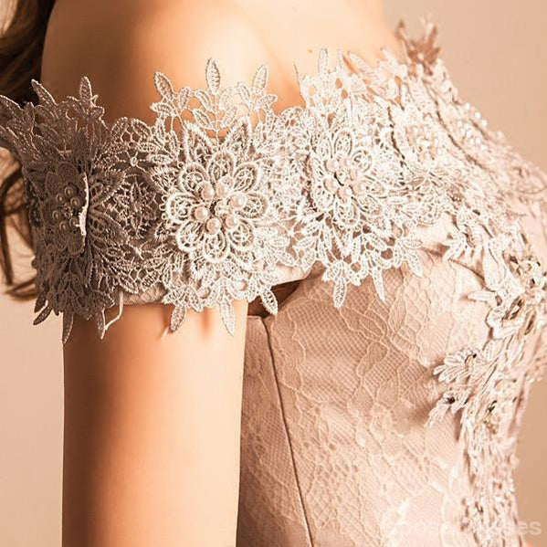 Dentelle pas cher perlée hors épaule robes de retour mignonnes, CM447