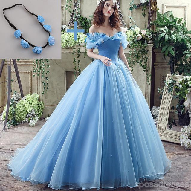 Azul de la Princesa de los Hombros Fuera de Una línea de Noche Largos vestidos de fiesta, Vestidos Baratos Dulce 16, Vestidos, 18344