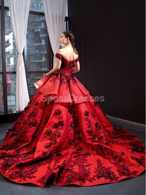 Off Shoulder Red Ballkleid Lange Abend Ballkleider, Abend Party Ball Kleider, 12259