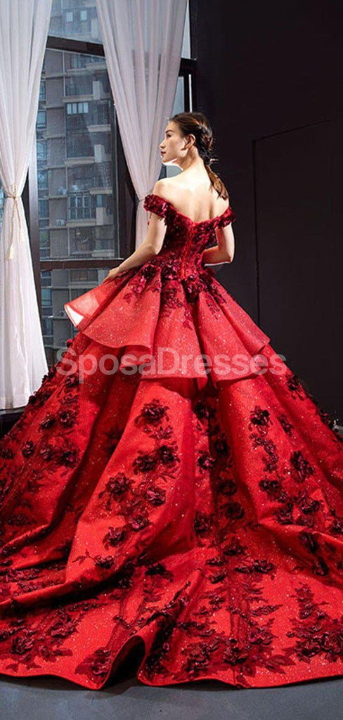 Off Shoulder Red Ballkleid Lange Abend Ballkleider, Abend Party Ball Kleider, 12259